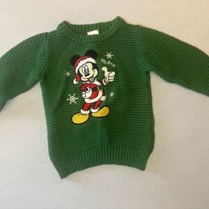 Disney Green Kids Sweater with Mickey Mouse Holiday Design